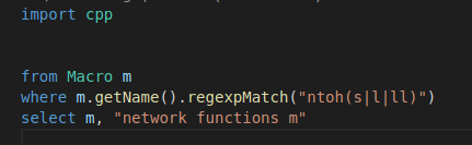 CodeQL example: query ntohs, ntohl macro definition  /2020/codeql-uboot-bug-hunting/01.png
