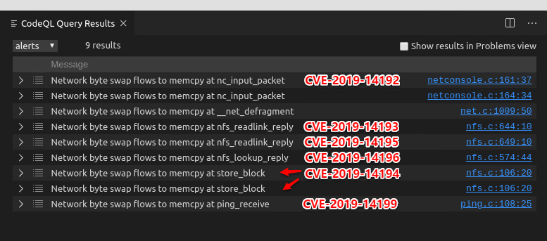 CodeQL输出:对应CVE编号 /zh/2020/codeql-uboot-bug-hunting/07.png